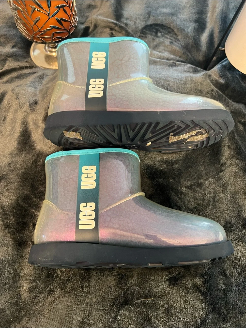 UGG Kids Iridescent Teal-Trim Short Rain Boots